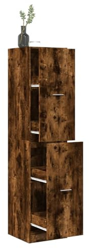 Fecpoo Armario farmacéutico de madera de 40 x 41 x 174,5 cm en roble ahumado con guías de metal para un almacenamiento ordenado