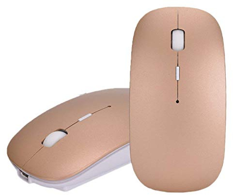 DINOWIN Ultra-Mince Souris Bluetooth 3.0, Rechargeable sans Fil Mouse Wireless Souris Silencieux et Silencieux Clic pour Ordinateur Portable, Mac, iMac, Macbook, Tablette Android, PC réglable (doré)