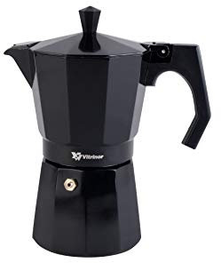 VITRINOR Black Cafetière italienne, 12 tasses, tous feux dont INDUCTION, fonte d'aluminium, extérieur noir, vlave de sécurité et joint en silicone