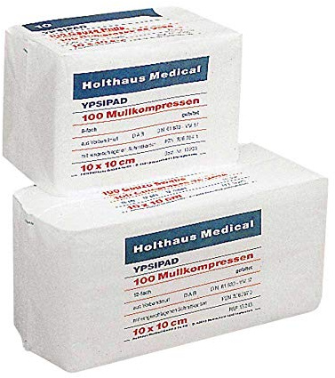 Holthaus Medical Mullkompresse YPSIPAD, Kompresse Mull Wundauflage, DIN EN 14079, 8-fach, unsteril, 5x5cm, 100St