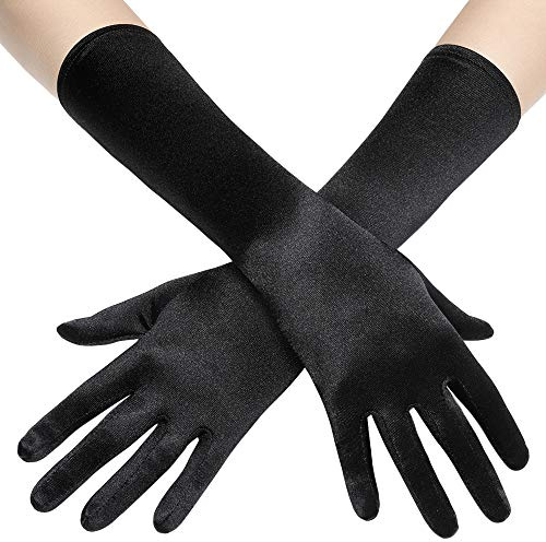 Coucoland 1920er Satin Handschuhe Damen Opernhandschuhe | mikro-elastischer stoff, retro-design, ideal für fasching, kostümpartys, bälle, verlobungen & abschlussbälle