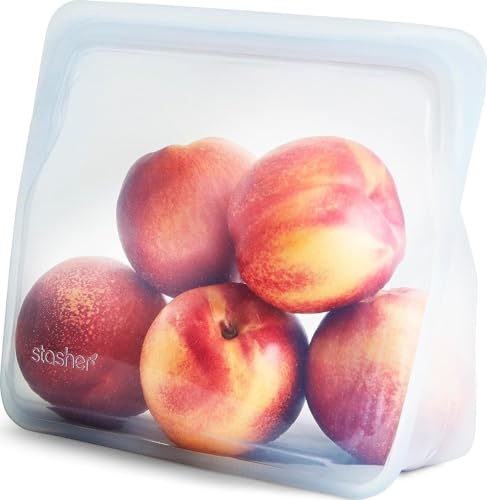 Stasher Stand Up Mid Bag (Clear) | Reusable Freezer Bags For Travel and Food Storage | Silicone Resealable Plastic Bags | 24.1cm x 17.8cm x 3.2cm / 1.6L