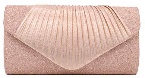 Neuleben Clutch Glitzer Abendtasche Damen Kettentasche mit abnehmbaren Kette für Hochzeit Party (Pink)