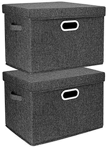 TYEERS Grandes Cajas de Almacenaje con Tapa, Tela, Lavable, Cajas Organizadoras, 44x30x29 cm, Juego de 2, Negro