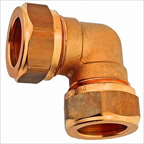 Winkel Kupplung 90° Grad für Kupferrohr Außendurchmesser 15 mm Schraub Fitting mit Klemmring Klemm Verschraubung Kupfer CU Rohr Verbinder Bogen