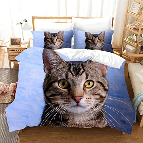 ZHIZAI BettwäSche 135x200 Blau Getigerte Katze Mikrofaser Bettwäsche + 1 Kissenbezug 80x80cm - Mit Reisverschluss BettwäSche Flauschig - Geeignet FüR Erwachsene Und Kinder
