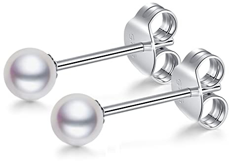 LUCKMORA Süßwasserperlen Ohrringe Runde Klein Perlen 925 Sterling Silber Echt Perlenohrringe Stecker für Damen weißen Süßwasser-Zuchtperlen Ohrringe Ohrstecker (4mm)