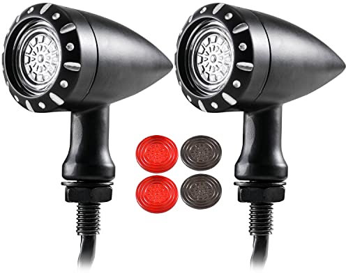 KATUR Motorrad Bullet Led RüCklicht Blinker Lauflicht Bremslicht Heavy Duty 12v Kontrollleuchte Kompatibel Mit Harley Chopper Cruiser Bobber Cafe Racer (Schwarz)