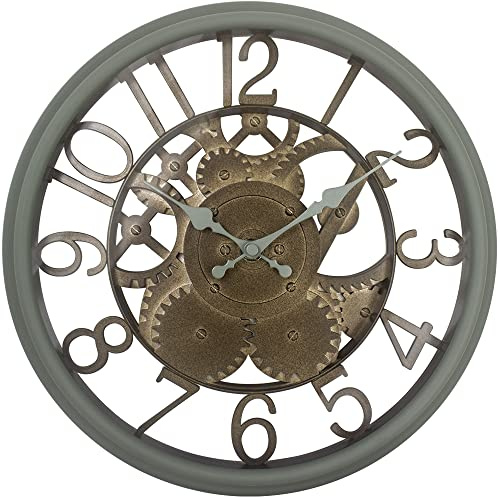Presentime & Co 12 Farmhouse Gear Clock, Silent no Ticking, Indoor/Outdoor Clock, Weatherproof, Sage Green & Antique Rusted Finish. Wall Décor/Outdoor Décor for Living Room, Kitchen, Garden, Patio.