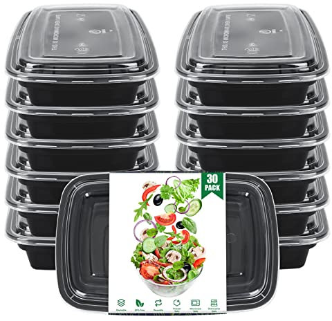 AKOLAFE Lot de 30 Barquette Plastique 1000ml Meal Prep Containers avec Couvercle Réutilisables Boites Alimentaires Sans BPA Boite Repas Convient pour réfrigérateur lave-vaisselle le micro-ondes