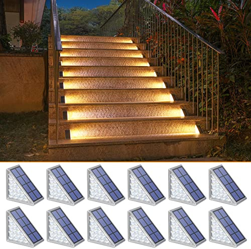 NIORSUN Lampe Solaire Exterieur, Lot de 12 Eclairage Escalier Exterieur IP69 Étanche, Marche/Arrêt Automatique Blanc Chaud LED Lampe Solaire pour Jardin, Chemin, Escalier, Patios, Sol
