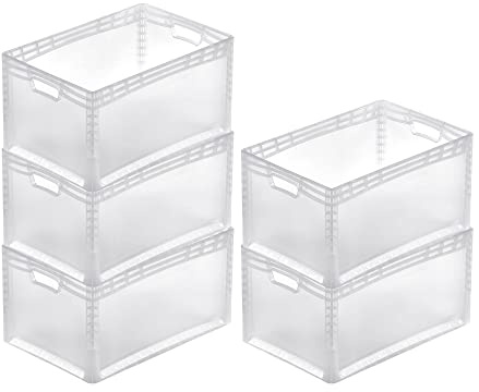 PROREGAL SuperSparSet 5x Transparenter Eurobehälter LightLine mit offenem Griff | HxBxT 32x40x60cm | 66 Liter | Eurobox, Transportbox, Transportbehälter, Stapelbehälter