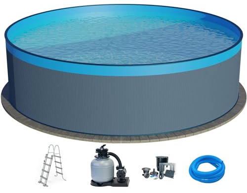 Planet Pool Stahlwandpool Set (5-teilig) rund 450x120 cm, Stahl 0,4 mm anthrazit, Folie 0,3 mm blau, Overlap