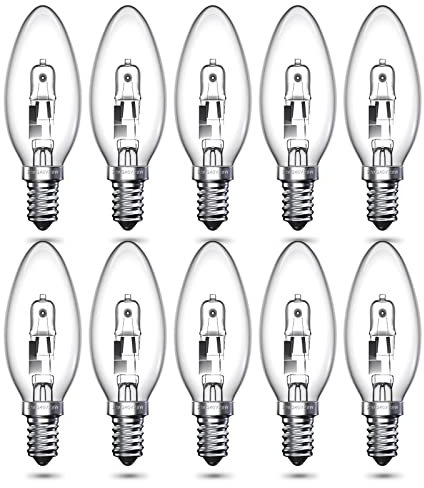 Luxvista 10-Stück Halogen Kerzenlampe E14,28W C35 E14 Glühbirnen Kerze Halogen Dimmbar Warmes Weiß 2700K, Halogenlampe SES Kleine Edison Schraube für Kronleuchter, Wandleuchten, Anhänger