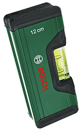 Bosch Spirit Level 12 cm (Compact Mini Level; Precise Alignment with Fluorescent Bubble for Horiziontal Reading; Aluminum Body, Softgrip Bumpers; V-Groove)