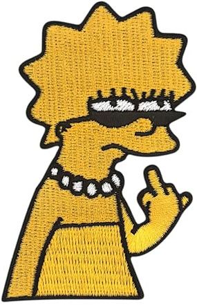 Urbanski Patch Lisa Simpson zeigt Finger zum Aufbügeln 7,5 x 5 cm | Aufnäher Applikation Bügelbild