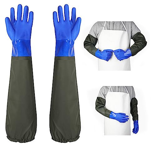 Roysmart Gants de bassin longs, imperméables, résistants aux solutions acides et alcalines, en polyuréthane, résistants aux acides et aux alcalis, bleu