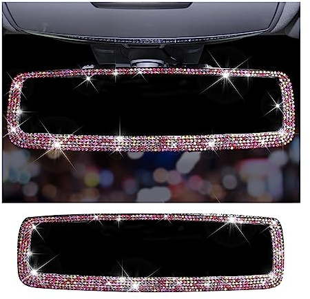 CGEAMDY Strass Rückspiegel Innen Dekoration, Glitzer Abdeckung für Auto SUV LKW - Universal Zubehör für Männlich und Weiblich (AB Rosa)