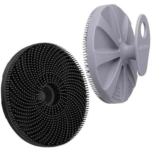 INNERNEED® Cepillo de ducha exfoliante y masajeador corporal de silicona más higiénico, herramienta de baño, para todo tipo de piel, hace espuma bien, vida útil más larga (negro y gris)