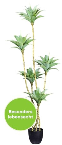 CREATIV green künstliche Agave Pflanze 160cm I künstliche Pflanzen ideal als Zimmer Deko I Pflanzen künstlich mit naturgetreuen & grünen Blättern I hochwertige Deko Pflanzen künstlich mit Topf