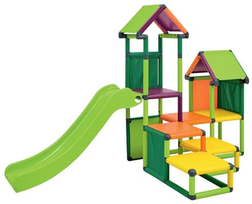 move and stic Torre da arrampicata Gesa con scivolo per bambini con tunnel rampicante Mas (verde mela-verde-giallo-arancio-magenta)
