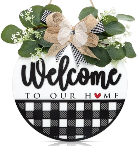 CHDITB Wllkommenschild Haustür, 3D Wllkommen Türkranz, Welcome To Our Home Türkranz, Herzlich Willkommen, Willkommen Hängeschild, Dekorationen für Haustür, Bauernhaus, Veranda, Drinnen und Draußen