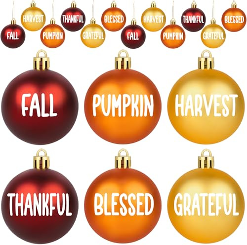 Adornos de bola de Acción de Gracias, adornos colgantes de bola de otoño para árbol, adornos de bolas de plástico naranja y rojo, decoraciones de árbol de Acción de Gracias para otoño, cosecha de