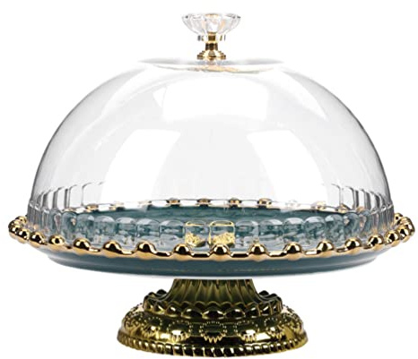 TIECHUINIUB Ceramic Cake Stand, Cake Serving Platter with Dome Lid, Cake Holder Dessert Platter for Parties Wedding-20 cm