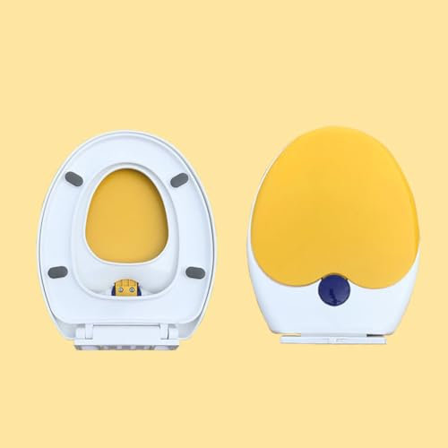 Familien-Toilettensitz mit Absenkautomatik, integrierter Kindersitz, Töpfchentraining, 2-in-1-Toilettensitz mit einfacher Befestigung oben, ovaler V-/D-förmiger Toilettendeckel (gelb, O-förmig)