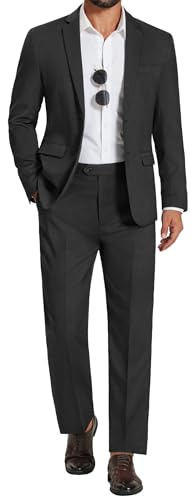 COOFANDY Mens 2 Piece Suit Slim Fit 2 Button Formal Jacket Suits Pants Set for Wedding Business Prom Black