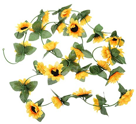 WHAMVOX Künstliche Sonnenblumen-Girlande Mit Grünen Blättern Lange Dekoration Für Hochzeiten Sommerfeste Und Zuhause Wand Und Türdekoration Für Besondere Anlässe
