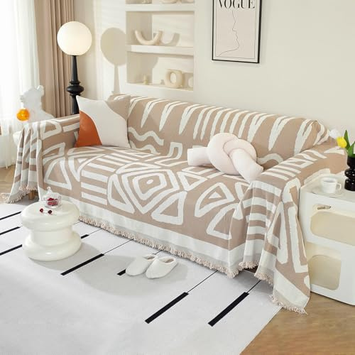 Royhom Sofa Überzug Boho, Sofabezug L Form, Couch Überzug Ecksofa, Sofaüberwurf 4 Sitzer, Couch Überwurf mit Deko Quasten, Khaki Sofa Überwurf(Boho Khaki, 230x380cm)