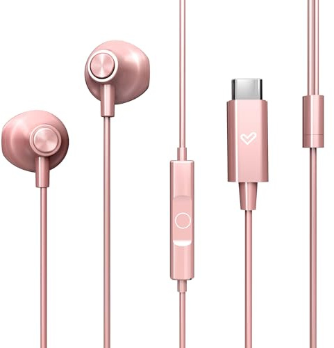 Energy Sistem EasyPods Type C – Auriculares con Cable (conexión Tipo C, micrófono, Voice Assistant, Controlador de reproducción, Comfi-fit) Oro Rosa