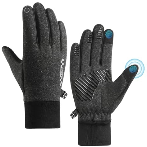 Long Keeper Kinder Fahrradhandschuhe Rutschfest Radsport-Handschuhe für Jungen Mädchen Touchscreen Warme Winter Sporthandschuhe Kinder Fahrrad Klettern Fußball (Grau-M, M-(Handumfang: 16-18 cm))