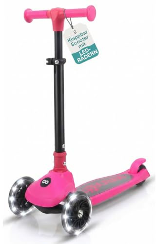 SereneLife 3-Wheel Foldable Kids Scooter – LED Wheel Lights, Adjustable Handlebar, Rear Foot Brake, Lean-to-Steer, Anti-Slip Deck – Ideal for Toddlers & Kids 3+, up to 110 lbs