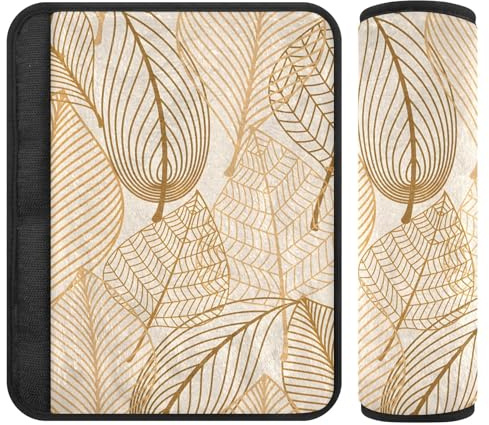 Elegant Leaf Gold - Paquete de dos paquetes de acolchado para cinturón de seguridad, fundas suaves para cinturón de seguridad, adecuadas para varios usos, almohadillas de hombro para mochila