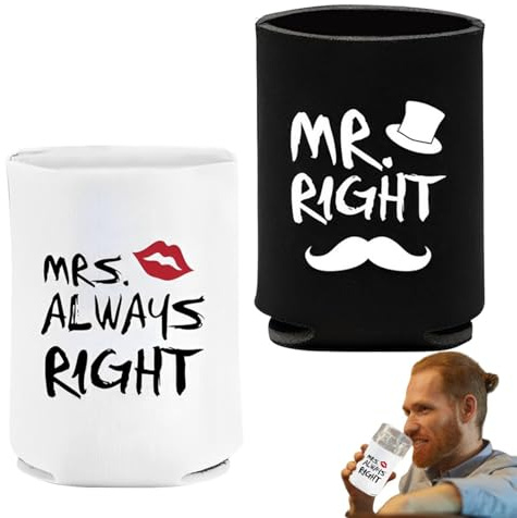 Fundas de refrigeración para latas de cerveza, 1 par de fundas aislantes de neopreno para enfriador de cerveza Mr and Mrs | Divertida funda para latas de limonada, enfriador de botellas de bebidas