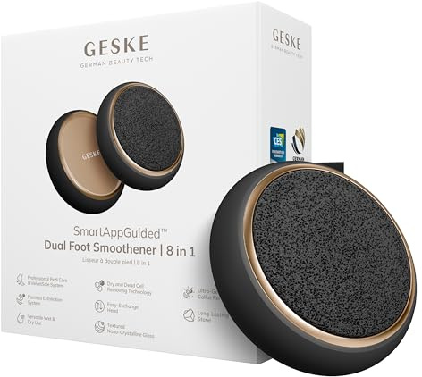 GESKE Dual Foot Smoothener | 8 in 1 Lima a Due Lati | Rimozione Calli | SmartAppGuided™ | Pietra Pomice & Vetro Nanocristallino | Per Piedi Morbidi & Lisci | Esfoliazione Avanzata