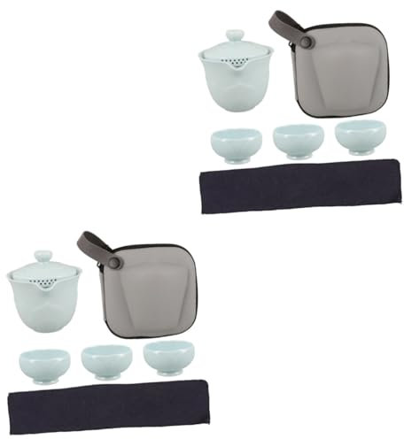 ULTECHNOVO 2juegos Té Cerámico Portátil Para Viajes Set De Té De Cerámica Tres Tazas y Tetera Para Actividades Al Aire y Uso Oficina