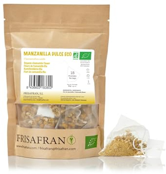 FRISAFRAN | Flores de manzanilla enteras orgánicas secas 15A | INFUSIÓN DE CAMILLAS BIO | Flores de manzanilla | Tés de hierbas sueltas | Calmante digestivo y relajante | Origen Europa | Manzanilla