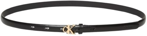Calvin Klein Damen Gürtel Buckle 1,5 cm Schmal, Schwarz (Black/Antique Light Gold), 110 cm