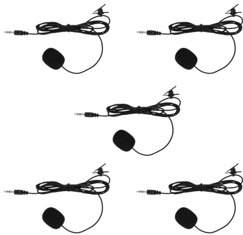 OFFIGAM Phone Microphones Black Clip-on Pvc with Adjustable Volume 5pcs | Portable Wired Set for Streaming and Recording, Sturdy Clip Design, Compatible with Phone and Laptop