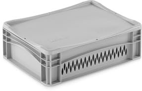 Aufbewahrungsbox mit Deckel | stabile Eurobox in 32 Ausführungen | Behälter für Garten, Haushalt, Lager oder Werkstatt – mit aufliegendem Deckel (Durchbrochen - mit Handgriff, 40x30x13,3 cm)