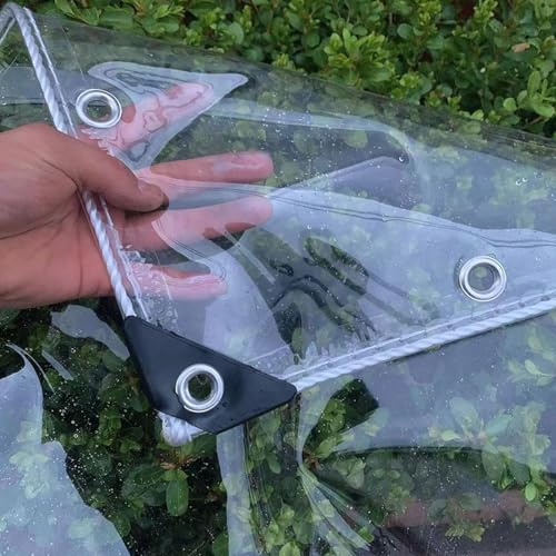 Telone in vinile trasparente impermeabile con occhielli in PVC resistente agli strappi per serra, patio, giardino, padiglione, 4 x 5 m, spessore 0,55 mm