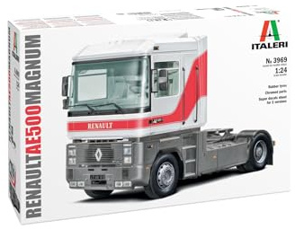 Italeri 3969 1:24 Renault AE500 Magnum - Modellbau, Bausatz, Standmodellbau, Basteln, Hobby, Kleben, Plastikbausatz, LKW Modell, Lastwagen Bausatz, 1:24, Geformte Farbe