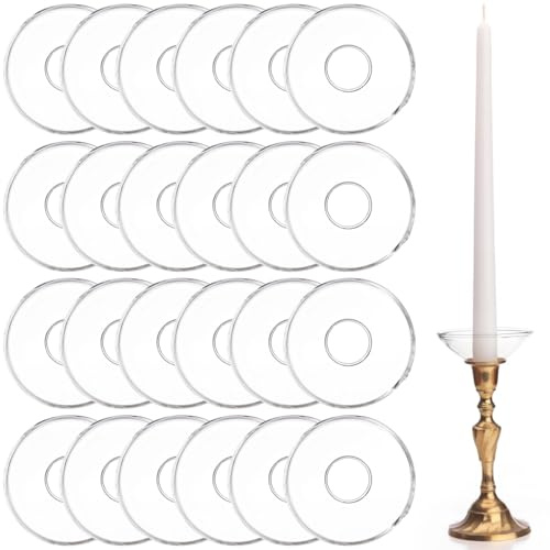 Candle Wax Catchers, High Borosilicate Glass Candle Drip Protectors, Round Taper Candle Drip Tray Protectors For Parties, Weddings, 24 Pcs Glass Bobeches For Candlestick Holders