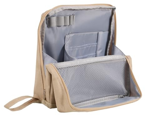 Penitue Borsa per il Trucco con Supporto, Grande Capacità Borsa Cosmetica con Scomparti Organizzatore Trucco da Viaggio per Conservazione di Cancelleria, Fondotinta Liquido, Rossetto (Cachi)