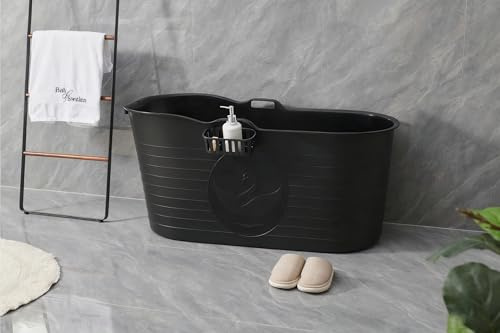 FMSGarden Bathtub Adults Freestanding Bath for Hot Bath and Ice Bath for Small Bathroom Black