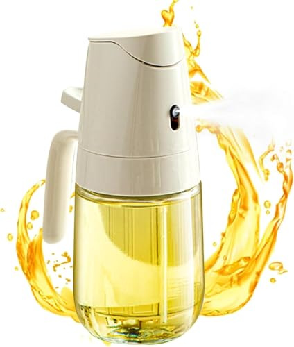 DREHKO® SÚPER Pulverizador Aceite Spray PREMIUM 300 ml – 2 en 1 - Dispensador de Aceite Cocina y Freidora de Aire, Aceitera Spray Antigoteo Botella de Vidrio, Reutilizable, Libre de BPA, Barbacoa