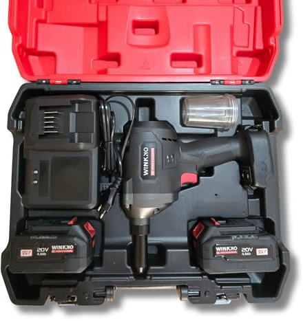 Remachadora Eléctrica Industrial Brushless 20V 4.0Ah, 2.4 a 6.4 mm, 16000N de Fuerza, 2 Baterías, Cargador y Maletín Resistente.